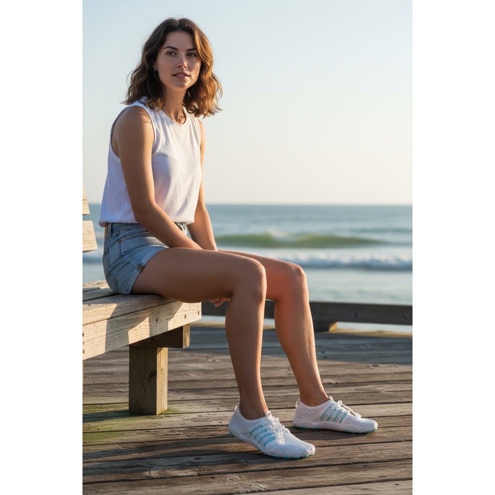 HF White Turquoise Barefoot Water Shoes Minimalist Mesh Sneakers EU 37